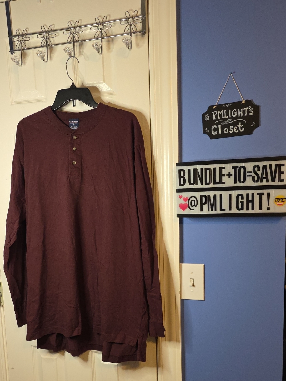 Roundtree & Yorke XL Long-Sleeve Henley Shirt Burgundy